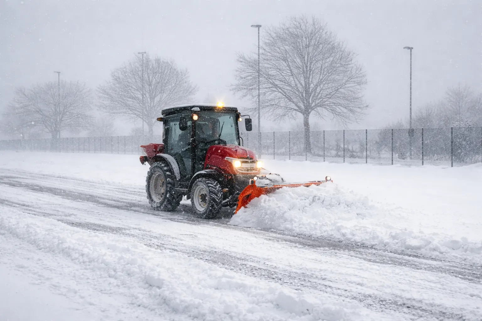 Winterdienst auf einer verschneiten Außenfläche